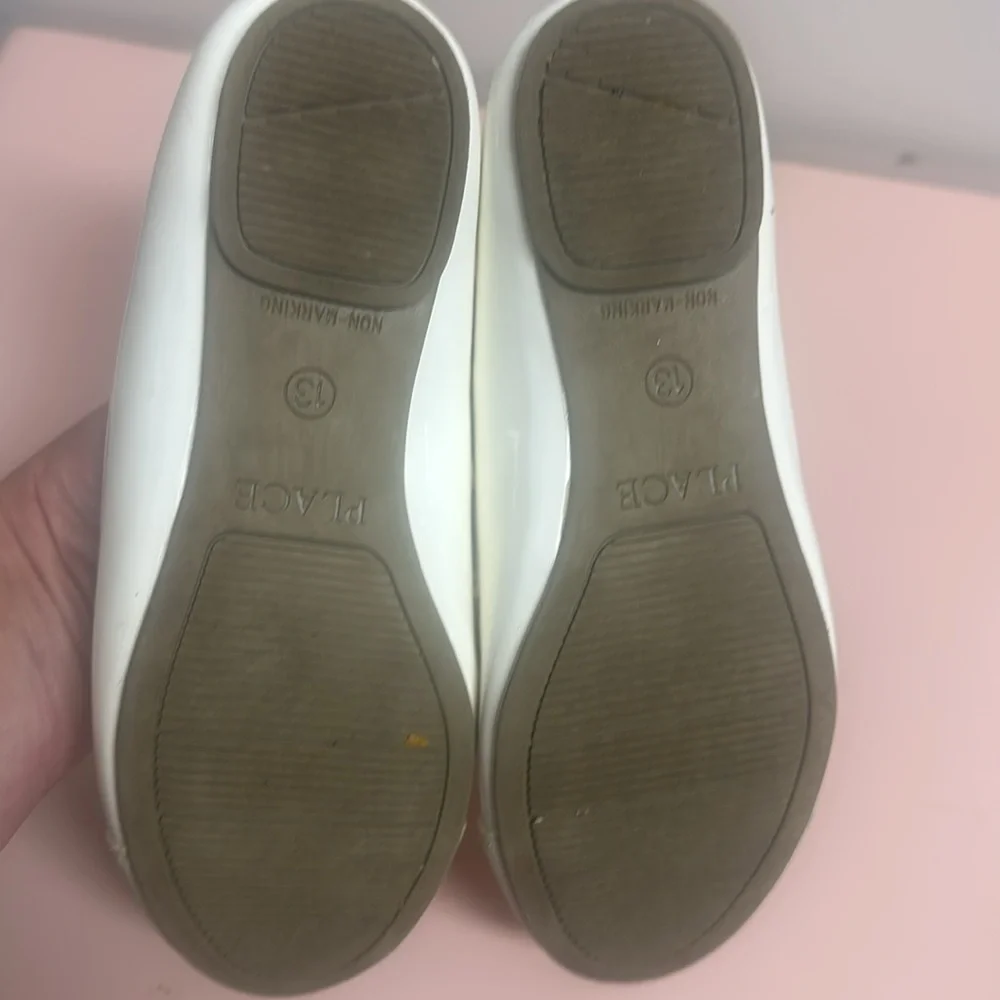 Kids White Glitter Cap Toe Ballet Flats Dress Shoes SZ 13